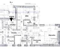 REZERVOVANÉ Na prenájom 4 izbový rodinný dom, Pata, ul. Pod Vinohradmi - Pôdorys rodinného domu s dvoma izbami, kuchynským kútom, obývačkou a terasou.