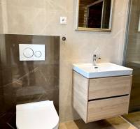 REZERVOVANÉ Na prenájom 4 izbový rodinný dom, Pata, ul. Pod Vinohradmi - Kúpeľňa s toaletou, zrkadlom a umývadlom, doplnená podlahou s dreveným dekorom.