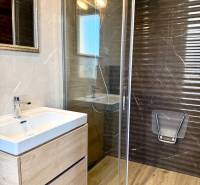 REZERVOVANÉ Na prenájom 4 izbový rodinný dom, Pata, ul. Pod Vinohradmi - Kúpeľňa v rodinnom dome s umývadlom, sprchou a podlahou s dreveným dekorom.