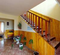 Na predaj rod. dom v obci Radošovce - Vieska, okr. Skalica. - Chodba s dreveným obložením, schodiskom a izbovými rastlinami v rodinnom dome.