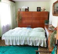 Na predaj rod. dom v obci Radošovce - Vieska, okr. Skalica. - Spálňa v Rodinnom dome s dreveným nábytkom, zeleným kobercom a rastlinami.