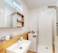 Nájom garsónka, 34 m2 | kryté parkovanie | Odevná, Trenčín - Kúpeľňa v garsónke s umývadlom, sprchovacím kútom a práčkou.