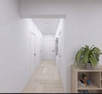 RODINNÝ DOM – dvojdom, na Ul. Ivana Braunera v Nitre - NOVOSTAVBA.  - Chodba v rodinnom dome s policami, rastlinou a podlahou s dreveným dekorom.