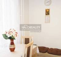 Predaj, trojizbový byt s vlastnou garážou Malacky, C... - Jedálenský kút so stolom, kvetinou a stoličkami v 3-izbovom byte, podlaha s dreveným dekorom.