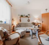 VÝBORNÁ CENA  3 izbový byt Armádna ulica v Trenčíne  - Obývacia izba s dekoráciami, podlahou s dreveným dekorom a pohodlným sedením v 3-izbovom byte.