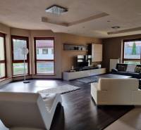 PREDAJ - EXKLUZÍVNA VILA - NITRA - Obývacia izba v rodinnom dome s pohodlným sedením a veľkými oknami.