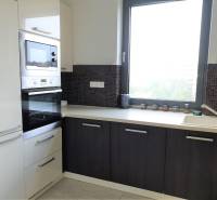 PRENÁJOM - Byt s krásnym výhľadom - Nitra, Dolnohorská - Kuchyňa v 2-izbovom byte s bielou linkou a zabudovanou rúrou, oknom s výhľadom.