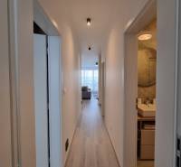 PRENÁJOM - 3 izbový byt Nitra – RIVIERA NITRA, Piesková ulica - Chodba s drevenou podlahou v 3-izbovom byte, s výhľadom do obývacej miestnosti.