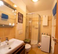 Na predaj útulný 2 izbový byt so zahradkou Svätý Jur 165.000,- Eur - Kúpeľňa v 2-izbovom byte s kachličkami, sprchovým kútom a umývadlom.