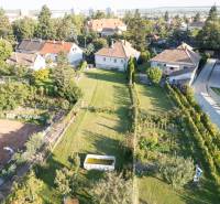 Na predaj rodinný dom s rozľahlým pozemkom 1788m2 MODRA - Záhrada a okolité rodinné domy na Podhorskej ulici v Modre.