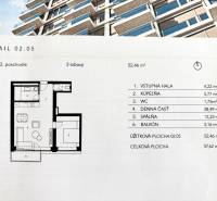 PREDAJ - LIGET Nový 2 izbový apartmán pri Sade Janka Kráľa, Petržalka - Pôdorys 2-izbového bytu s balkónom, vstupnou halou, kúpeľňou, WC a dennou časťou.