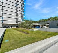 PREDAJ - LIGET Nový 2 izbový apartmán pri Sade Janka Kráľa, Petržalka - Budova s modernou fasádou a udržiavaným trávnikom na Krasovského v Bratislave - Petržalke.