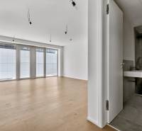 PREDAJ - LIGET Nový 2 izbový apartmán pri Sade Janka Kráľa, Petržalka - Prázdna miestnosť s drevenou podlahou a kúpeľňou, 2-izbový byt s veľkými oknami.