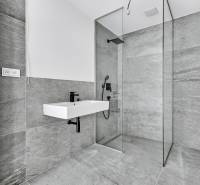 PREDAJ - LIGET Nový 2 izbový apartmán pri Sade Janka Kráľa, Petržalka - Minimalistická kúpeľňa s umývadlom a sprchovým kútom v 2-izbovom byte.