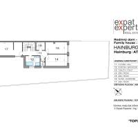 5i RD pod lesom v Hainburgu, 155m2, A/C, 2x parking, TOP1 - Pôdorys poschodia rodinného domu s kúpeľňou, toaletou a tromi izbami.