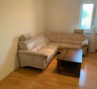 2-izb. byt, Tylova ul., Nové Mesto, tehlový dom - Obývacia izba s pohodlnou sedačkou a stolíkom na podlahe s dreveným dekorom.