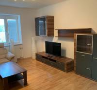 2-izb. byt, Tylova ul., Nové Mesto, tehlový dom - Obývacia izba v 2-izbovom byte s podlahou s dreveným dekorom a pohodlnou sedačkou.