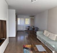 Novinka: Moderný  4-izb. mezonetový byt s balkónom a terasou. Muškát - Obývacia izba v 4-izbovom byte s podlahou s dreveným dekorom a jedálenským stolom.