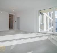 EXKLUZÍVNA PONUKA: Novostavba 3-izb. bytu v projekte Nové Nábrežie - Izba v 3-izbovom byte s veľkým oknom, podlaha s dreveným dekorom, biele steny.