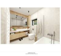 NA PREDAJ 5i rekreačný RD | Pekná cesta | Lesopark Rača  - Kúpeľňa v rodinnom dome s vaňou, zrkadlom a podlahou v drevenom dekore.