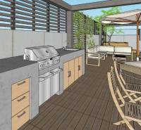 NA PREDAJ 5i rekreačný RD | Pekná cesta | Lesopark Rača  - Terasa rodinného domu na Peknej ceste v Bratislave-Rači s grilom a sedením.