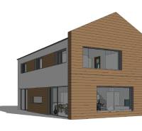 PREDAJ 5i rekreačný RD | Pekná cesta | Lesopark Rača  - Vizualizácia rodinného domu na Peknej ceste v Bratislave - Rača so sivou a drevenou fasádou.