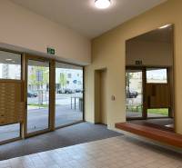 Nový 2-izbový byt na prenájom - Bory - Vchod so schránkami a sklenenými dverami na Michala Bučiča 5, Bratislava - Devínska Nová Ves.