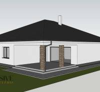 PREDPREDAJ | 4-IZBOVÝ RODINNÝ DOM V OBCI BAJČ - Vizualizácia rodinného domu v Bajči s tmavou strechou a terasou.