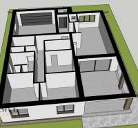 PREDPREDAJ | 4-IZBOVÝ RODINNÝ DOM V OBCI BAJČ - Pôdorys rodinného domu v Bajči s garážou, záhradou a terasou.