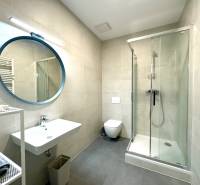 Budova s 8 apartmánmi alebo medicínske centrum, 9 park. miest- Koliba - Kúpeľňa s kruhovým zrkadlom, sprchovým kútom a vešiakom na ulici Na varte.