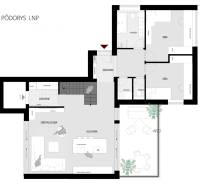 Nadštandardná 4- izbová terasová vila na Kolibe s krásnym výhľadom - Pôdorys rodinného domu zobrazuje dispozíciu izieb, kuchyňu a obývaciu izbu.