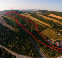 Rokycany – 70.000 m2 LESNÝ POZEMOK v podiele 1/1 - Letecký pohľad na poľnohospodárske a lesné pozemky pri Rokycanoch obklopené zeleňou a cestou.