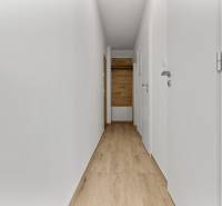 OPAL - NOVÝ a KOMPLETNE ZARIADENÝ 2,5-izbový byt s LODŽIOU a PARKOVANÍ - Úzka chodba so stenami v 2-izbovom byte, podlaha s dreveným dekorom, svetlé dvere.