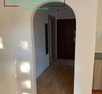 Na predaj útulný 2-izbový byt, Bratislava – Nové Mesto - Interiér 2-izbového bytu s podlahou s dreveným dekorom a oblúkovým vchodom.