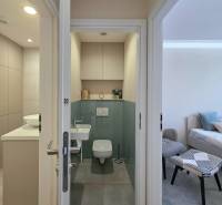 REZERVOVANÉ - 3i, OV, 71m2 + loggia, Lomonosovova, dizajnový, zariaden - Kúpeľňa a toaleta v 3-izbovom byte s podlahou s dreveným dekorom.