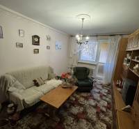 Šahy – 3i Byt v Centre Mesta s Balkónom  - Obývacia izba v 3-izbovom byte s kobercom, pohovkou a dreveným nábytkom.