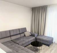 PREDAJ - 3-izbový veľkometrážny byt v RED OAK, Lužianky - REZERVOVANÉ - Obývacia izba s rohovou sedačkou v 3-izbovom byte, podlaha s dreveným dekorom.