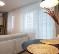 PRENÁJOM - 1 izbový byt v projekte Ovocné sady - Obývacia izba v 1-izbovom byte s pohodlným sedením a dekoratívnymi prvkami.