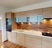 3-izbový byt prerobený na 4-izbový – Ku Bratke, Levice  - Kuchyňa 3-izbového bytu s podlahou s dreveným dekorom a vstavanými spotrebičmi.