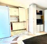 RADO I NA PRENAJOM I ZARIADENY 1-IZBOVY DOM I BA-PRIEVOZ - Interiér rodinného domu so vstavanou kuchyňou, posteľou a skriňami, podlaha s dreveným dekorom.