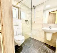 RADO I NA PRENAJOM I ZARIADENY 1-IZBOVY DOM I BA-PRIEVOZ - Kúpeľňa v rodinnom dome s preskleným sprchovým kútom a tmavou dlažbou.