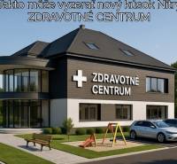 INVESTIČNÁ PRÍLEŽITOSŤ – Na predaj Komplexné centrum v Nitre  - Exteriér zdravotného centra v Nitre na ulici Pod sokolom s parkoviskom a ihriskom.