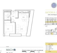 MODERNÝ 2i byt, NOVOSTAVBA, CENTRUM, Suché Mýto, Staré Mesto - Pôdorys 2-izbového bytu s vyznačením kuchyne, obývačky a izby.