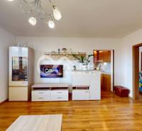 EXKLUZÍVNE 3i byt s loggiou, Spišské Podhradie - Obývačka v 3-izbovom byte s TV stenou, podlaha s dreveným dekorom, priestranný interiér.