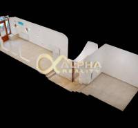 Polyfunkčný priestor na predaj, Zimná ul., Spišská Nová Ves - 3D model obchodných priestorov so svetlou podlahou a schodmi v interiéri.