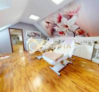 Prenájom priestorov, centrum, Spišská Nová Ves - Svetlý interiér kancelárií s podlahou v drevenom dekore a kvetinovou nástennou dekoráciou.