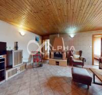 EXKLUZÍVNE Rodinný dom, širšie centrum, Spišská Nová Ves - Obývačka s podlahou s dreveným dekorom, televízorom a krbom v rodinnom dome.