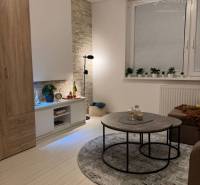 Vám ponúka garsonku vo VYHĽADÁVANEJ lokalite m - Obývacia izba s gaučom, konferenčným stolíkom a podlahou s dreveným dekorom v rekreačnom apartmáne.