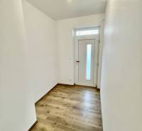 Vám ponúka modernú 4-izbovú novostavbu v Dunajs - Chodba v rodinnom dome s podlahou s dreveným dekorom a bielymi stenami.