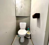 Ponúka na PREDAJ 1 izbový byt v Komárne - Toaleta v 1-izbovom byte so stenami svetlej farby a ventilátorom na strope.